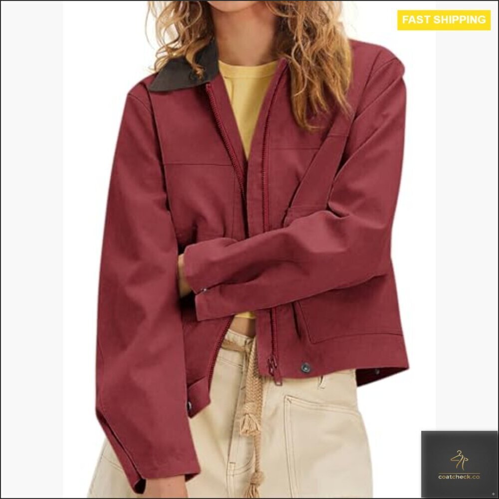 Faux Suede Cropped Jacket Fleece Lined Zip Up Casual Outerwear with Pockets - Picture 2 of 7